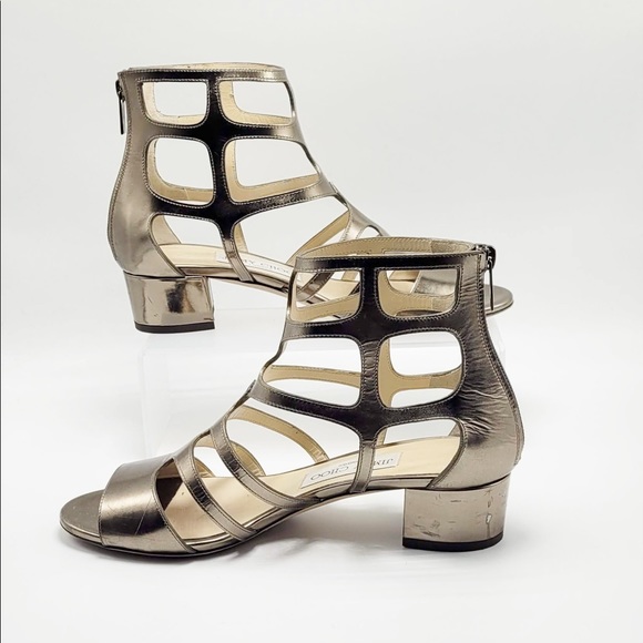 Jimmy Choo Gold Gladiator Block Heeled Sandals - Picture 2 of 13